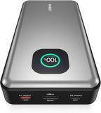 140W Power Bank, 25000mAh Laptop Portable Charger with Smart Digital Display, PD3.1 Fast Charging Battery Pack for MacBook Dell XPS iPad Tablet Steam Deck iPhone 16/15 Series Samsung Switch, Silver