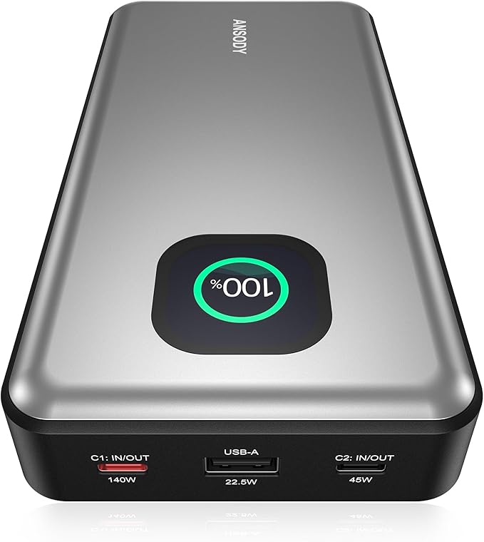 140W Power Bank, 25000mAh Laptop Portable Charger with Smart Digital Display, PD3.1 Fast Charging Battery Pack for MacBook Dell XPS iPad Tablet Steam Deck iPhone 16/15 Series Samsung Switch, Silver