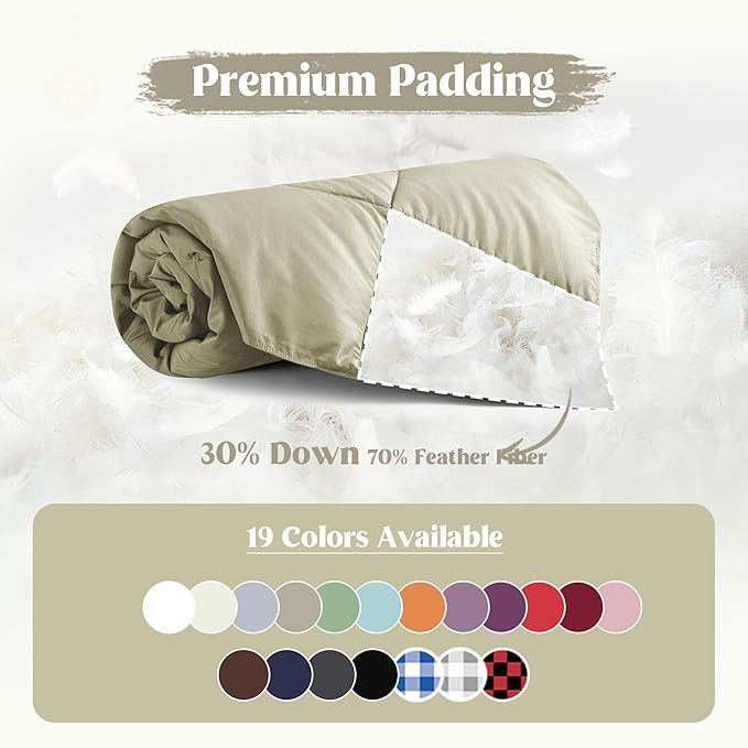 puredown® Soft Feather Down Throw Blanket Lightweight Packable Couch Throw for Indoor and Outdoor Use, 50"X70", Beige