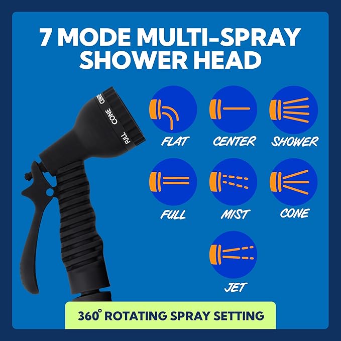 SUN NINJA Portable Shower, Camping Shower with 7 Mode Shower Head, Neoprene Cover Helps Keep Water Warm, High Pressure Hose, Easy to Carry