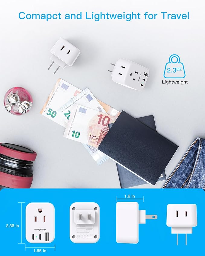 HANYCONY US to Japan Plug Adapter, Japan Power Travel Adpter with 2 Outlets 3 USB Ports(2 USB C), Type A Plug Adapter for Amercian USA to Japanese China Canada Mexico Philippines Peru
