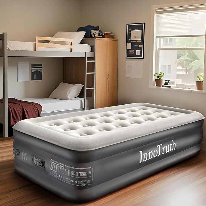 InnoTruth Twin Air Mattress with Built in Pump, Inflatable Blow up Mattress, 18" Raised Colchones Inflables Air Bed, Back to School Supplies, Ideal for Home and Outdoor Camping, 300lb Weight Capacity