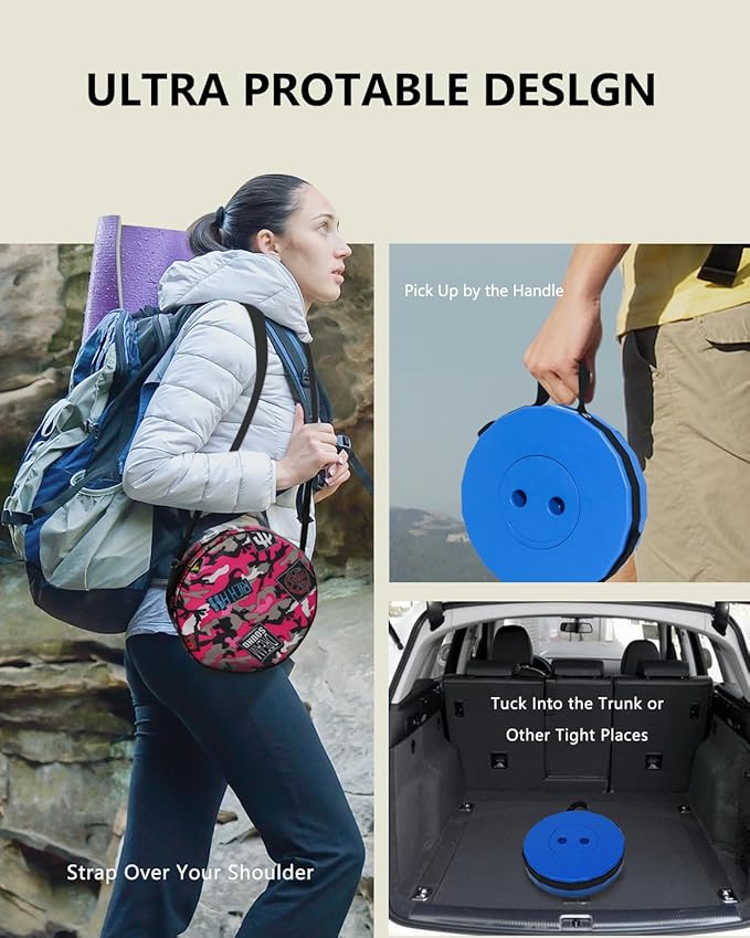 Upgraded Collapsible hickened Portable Camping Stool with Adjustable Height and Retractable for Fishing, Hiking, BBQ, Concert Party, Outdoor (Rainbow Blue)