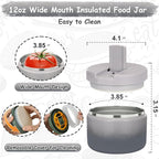 12oz Insulated Vacuum Food Jar with Buckle Lid Wide Mouth Soup Thermo for Hot Food Kids Leakproof Stainless Steel Lunch Container (Gradient Grey, 12OZ)