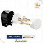 ETL Listed 90 Degree USA Canada Male Plug Nema 5-15P 3 Pole Angle DIY, 15A 125V USA 3Pin Right Angle AC Plug, Nema 5-15P Angled Rewireable