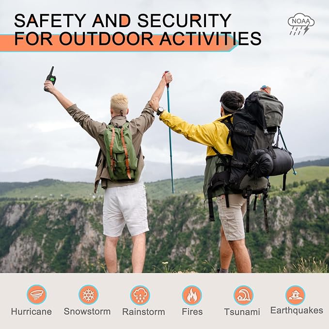Walkie Talkies for Adults 2 Pack Long Range Rechargeable 2 Way Radios, Hiking Accessories Camping Gear Xmas Gift for Kids with 22 FRS Channel Radios, Lamp,VOX,Li-ion Battery,NOAA