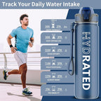 QLUR Water Bottle with Straw, 32oz Motivational Water Bottles with Time Marker to Drink, Tritan BPA Free, 1L Sports Water Bottle with Carry Strap LeakProof for Women Gym Fitness Outdoor (1 Pack)