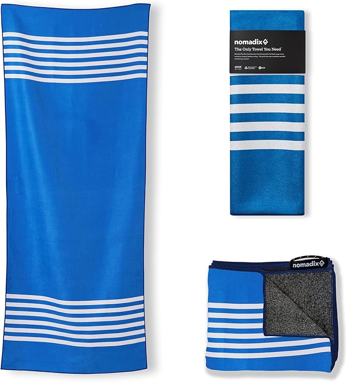 Nomadix Original Towel - Perfect for Beach, Pool, Travel, Camping, Yoga - Made with Recycled Materials - Super Absorbent - Sand Resistant - Poolside Navy - 72.5x30