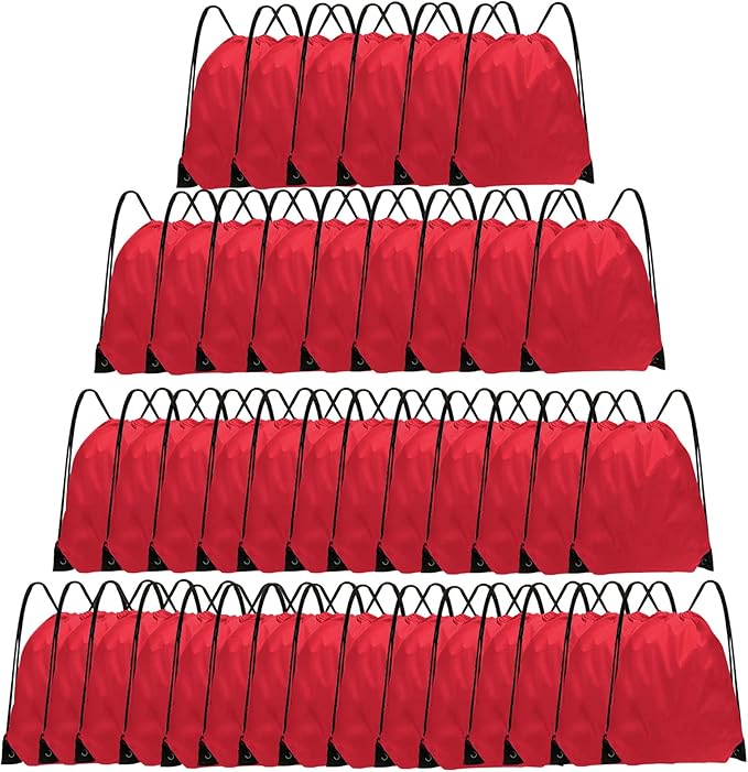 Grneric Drawstring Backpack Bulk 42 Pcs String Backpack Drawstring Bags Cinch Bag Sackpack for Men Women Gym (Red)