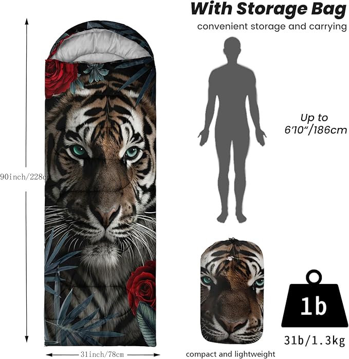 Sleeping Bags for Adults Youth Kids,3D Printing Camping Sleeping Bag for Girls Boys Lightweight Waterproof Cold/Warm Weather Sleeping Bag for 3 Seasons