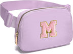 Gitus Belt Bag Fanny Pack Crossbody Bags with Initial Letter Patch Cute Stuff Birthday Gifts for Teenager Girls Trendy Preppy Stuff for Teen Girls Cool Stuff for Teens (Lavender-M)