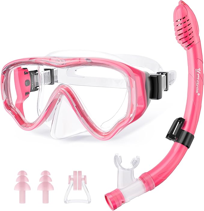 U PHITNIS Kids Snorkel Set for Age 4-14 - Dry Top Snorkeling Gear for Kids Junior & Youth - Childs Diving Mask with Big Eyes for Boys Girls - Anti-Fog Snorkeling Mask and Snorkel Set