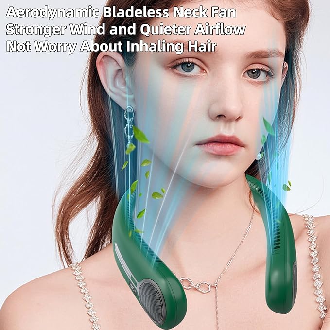 Portable Neck Fan,Hands Free Personal Wearable Bladeless Fan,6000mAh USB Rechargeable,360° Cooling,LED Display,4-Speeds,Birthday Gifts for Men Women Dad Mom,Outdoor Indoor Travel Camping (Dark green)