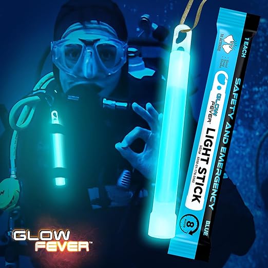 Glow Fever Emergency Safety Military Grade Glowsticks; 10PCS, 6" Ultra Bright Glow Sticks with 8 Hours Duration. Great for Hiking, Party, Camping, Blackouts, Hurricane and Survival Kits (Blue)