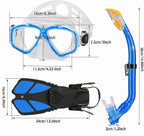 Kids Mask Fins Snorkel Set Snorkeling Packages, with Diving Mask, Snorkel, Adjustable Swim Fins, Mesh Bag, Anti-Fog Anti-Leak Snorkeling Gear for Kids for Snorkeling Swimming Diving