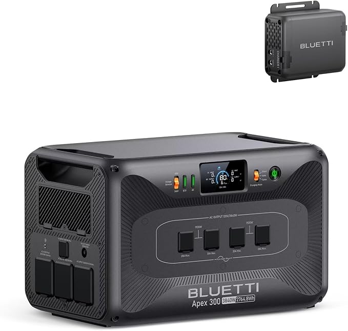 BLUETTI Apex 300 Portable Power Station with Charger 1 (560W Alternator Charger), 2764.8Wh LFP Battery Backup with 6 3840W AC Outlets (7680W Surge), 5.5H RV Fast Charge, Ideal for Road Trips (2025New)