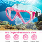 Kids Snorkel Set Dry Top Snorkeling Gear for Kids Youth Boys Girls Junior Age 5-15,Tempered Glass Swimming Diving Mask and Snorkel Set 180 Degree Panoramic View