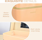 Fashion makeup box, Portable leather hard cosmetic case with mirror, Professional train case make up box for women adults. (Double- yellow)