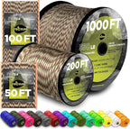 TECEUM 5/32" Paracord Rope 1000 – 1000ft / 200ft / 100ft / 50ft – Tactical Parachute Cord 4mm – 45+ Colors – Nylon String for Survival & Camping Gear – Stripe Cord for Survival – Utility Rope