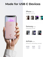 Slim Portable Charger 10000mAh, Travel Power Bank with Built-in USB-C Cable & LED Display, 22.5W Fast Charging Battery Pack Compatible with iPhone 16 15 Samsung S24 S23 -Pink