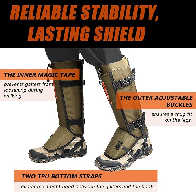 Frelaxy Snake Gaiters, Waterproof Snake Guard Chaps, Snake Bite Protection for Lower Legs, Adjustable Snake Proof Gaiters for Hunting/Outdoor Working, Fit for Men & Women
