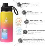 Farsea Insulated Water Bottle With Paracord Handle, Protective Boot and 2 Lids (Straw Lid & Spout Lid), Stainless Steel Water Bottle Wide Mouth, Double Wall Sweat-Proof BPA-Free, 18 oz