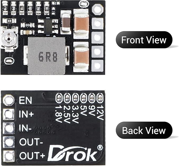DROK DC 5V Power Converter, 5pcs Mini Voltage Buck Regulator DC 4.5-20V 12V 9V Step Down to 5V Reducer Transformer Board 3A 10W Adjustable Fixed Volt Output Step-Down Power Supply Stabilize