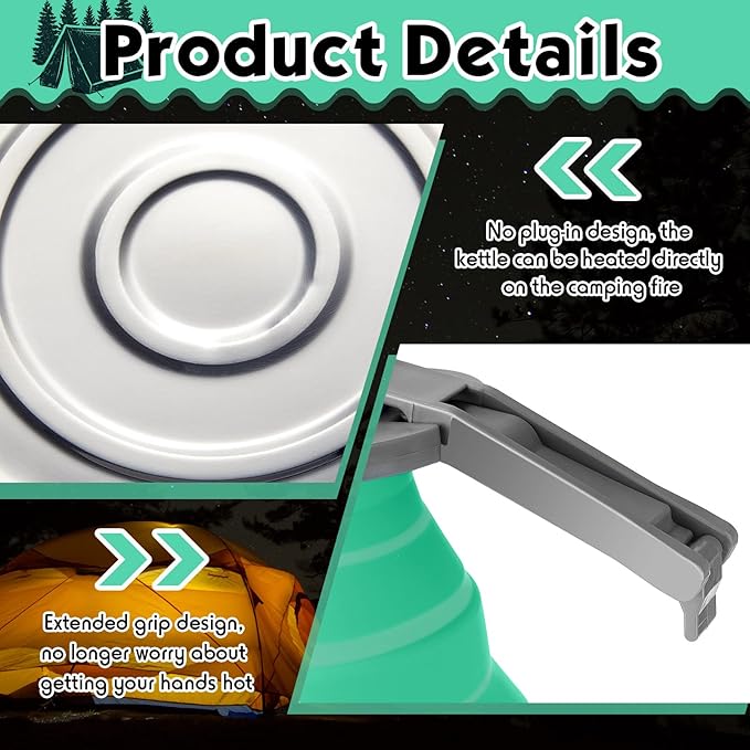 Geiserailie 1.5l Portable Collapsible Kettle Camping Pot Collapsible Tea Kettle for Hiking Travel and Outdoors