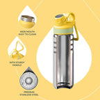IDEUS Insulated Stainless Steel Water Bottle with 2 Leak-Proof Lids, Thermal Water Flask for Hiking Biking, 24oz, Bright Yellow