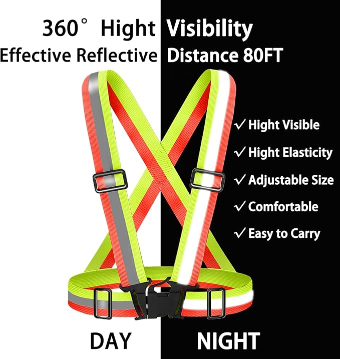 High Visibility Reflective Vest Safety Vest Running Reflective Gear Adjustable Reflective Vest for Walking,Jogging,Hiking,Night Cycling