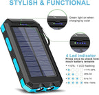 Solar Charger, 20000mAh Portable Type-C Solar Power Bank with 4 Cables, Waterproof Battery Pack, Outdoor External Backup Power Charger Six Outputs/LED Flashlights, Perfect for Camping Travel