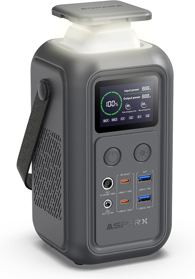 AsperX Portable Power Station (60,000mAh), Dual 140W Fast Charging (Total 200W), LiFePO4 Battery, 192Wh Power Bank Station, Generator for Home Use, Home Backup for Travel, Camping, Emergency (Gray)