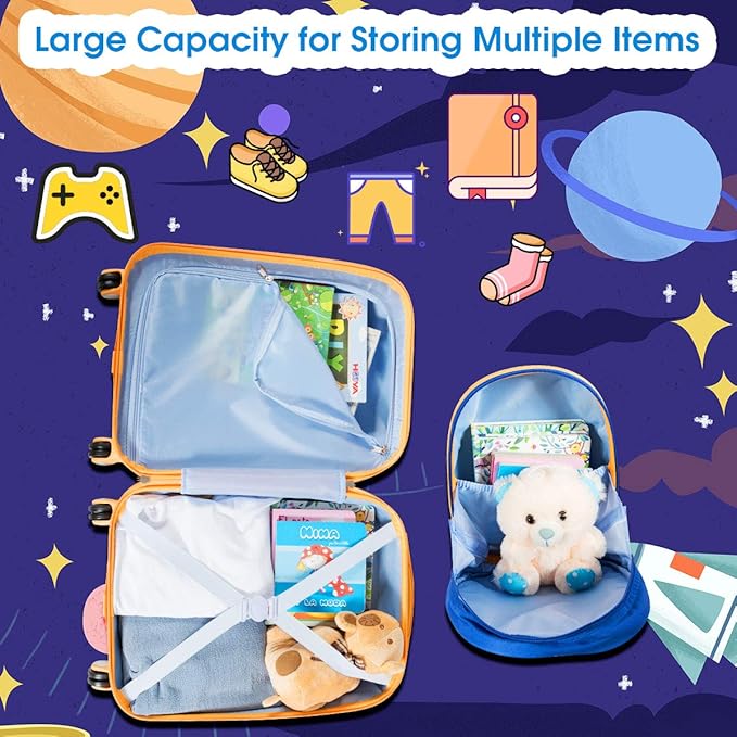 Goplus Kids Luggage Set, 12" & 18" Kids Carry On Luggage Set, Multi-directional Wheels Suitcase, Large Capacity Rolling Trolley Suitcase, Gift for Boys and Girls Toddlers Children Travel