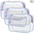 PACKISM Clear Toiletry Bag - 3 Pack Quart Size TSA Approved Toiletry Bag, Travel Makeup Cosmetic Bag for Women Men, Carry on Airport Airline Compliant Bag, Purple