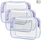 PACKISM Clear Toiletry Bag - 3 Pack Quart Size TSA Approved Toiletry Bag, Travel Makeup Cosmetic Bag for Women Men, Carry on Airport Airline Compliant Bag, Purple