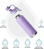 IDEUS Insulated Stainless Steel Water Bottle with 2 Leak-Proof Lids, Thermal Water Flask for Hiking Biking, 40oz, Violet
