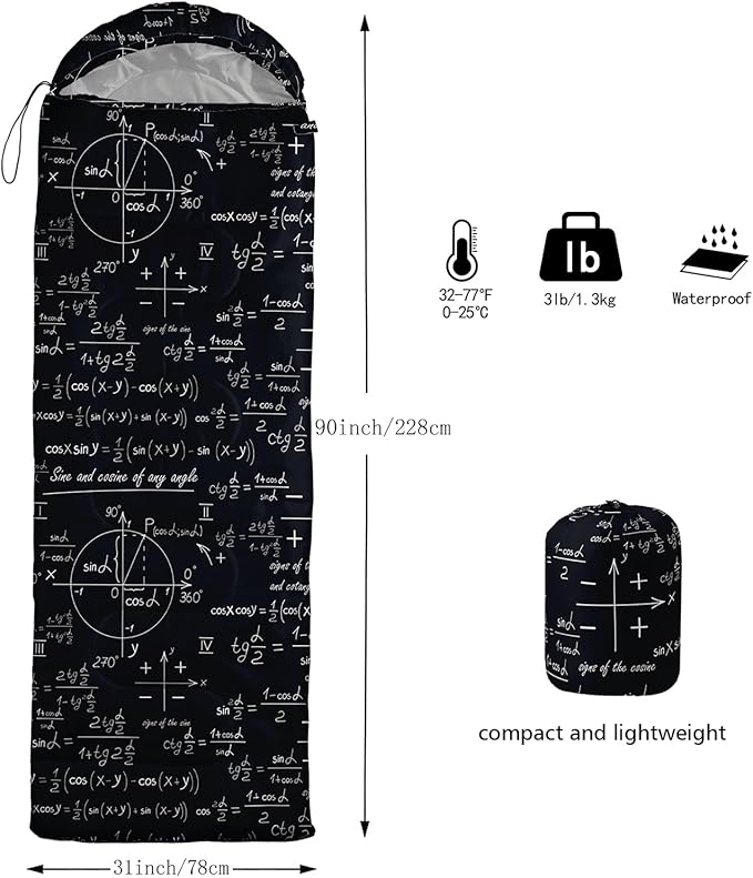 Sleeping Bags for Adults and Kids，3D Printing Camping Sleeping Bag for Girls Boys Lightweight Waterproof Cold/Warm 3-Season，Outdoor Travel with Compression Bags