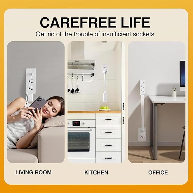 Electrical Outlet Extender Features USB-A,USB-C,2 AC Outlets,Wall Power Socket Expander Stick,Extendable Rotating Electric Outlet Plug Adapter Nightstands, Sofa,Desks and More Hard to Reach Spaces