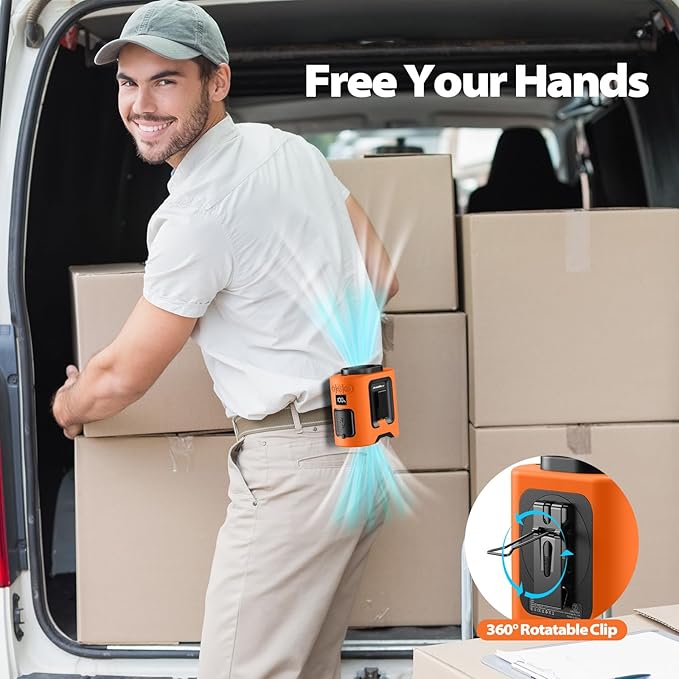 Portable Waist Fan - 14500mAh Rechargeable Battery, 67Hrs Cooling Belt Fan, 5 Powerful Speed & 360° Rotatable, Hands Free Clip On Waist With LED Light for Work Gift Camping Travel Outdoor