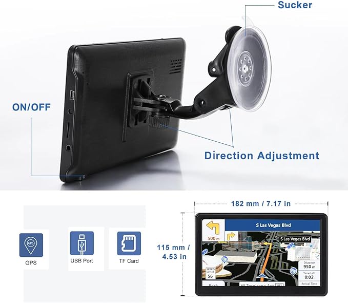 GPS Navigator 7 inch Touch Screen 256-16GB, GPS Navigation for Car Truck RV, 2025 Maps (Free Lifetime Updates), GPS Commercial Drivers Semi Trucker Navigation System, Spoken Turn-by-Turn Direction