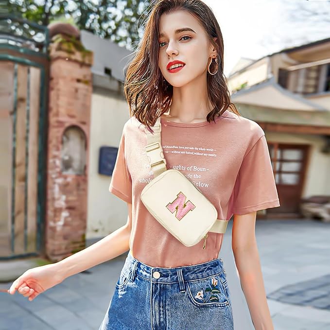 Gitus Personalized Gifts Birthday Gifts for Girls Fanny Pack Cross Body Bags with Initial Letter Preppy Stuff Gifts for Her Girlfriend Wife Sister Friends Mom (Ivory-N)