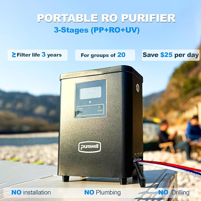 Purewell® K8680 RO Water Purifier System，Replacement Component PP Cotton Pre-Filter，3-Stage Portable Water Filtration,Survival Gear Purification for Drinking，Team Camping，Travel