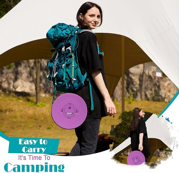 19.7” Heavy Duty Collapsible Stool with Cushion - Portable, Foldable Camping Stool for Adults, Max Capacity 1000lbs (Purple)