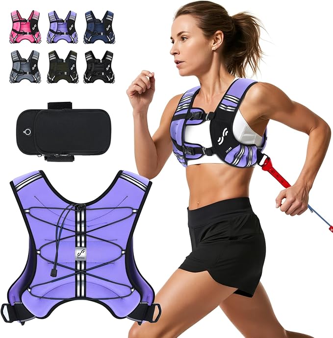 Sportneer Weighted Vest for Women Men: 8lbs/12lbs/15lbs/20lbs/25lbs Weight Vest with Detachable Phone Pouch Rucking Vest for Women Walking Strength Training Muscle Building Weight Loss