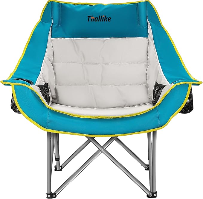 Oversized Camping Chair for Adults – Heavy Duty Folding Chair with Cup Holders, Storage Pocket & Carry Bag – Outdoor Padded Camp Chair for Camping, Backyard, Fishing & Sports – Supports 400lbs