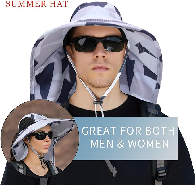 Sun Hat for Men Women with Neck Flap,UPF 50+ UV Protective Hiking Fishing Hats,Wide Brim Sun Hat for Women&Men