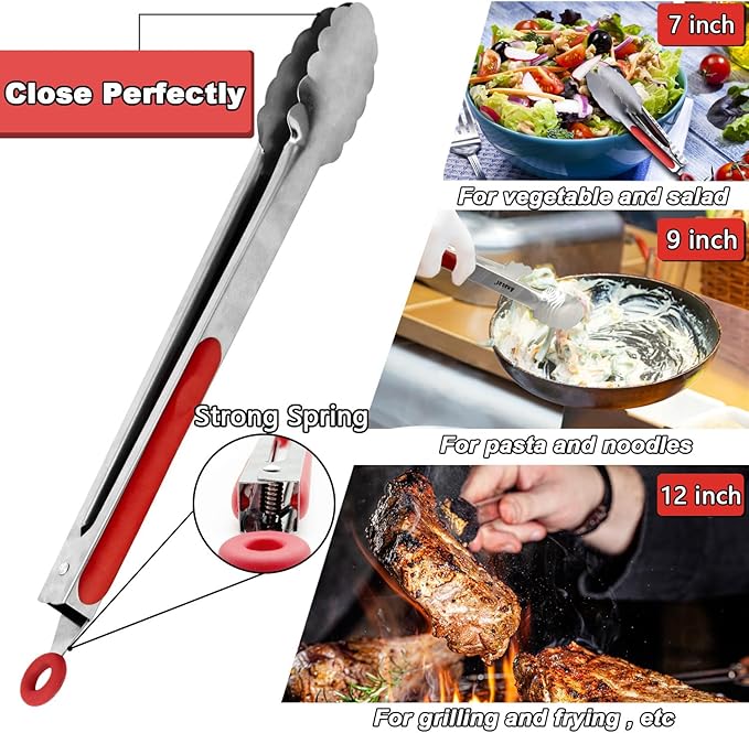 Anaeat Premium Sturdy Barbecue Tongs for Kitchen Grill & BBQ - 7,9,12 Inch Non-Slip Stainless Steel Locking Tongs Heat Resistant for Grilling, Cooking, Turning and Barbecue