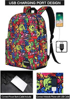 SUPACOOL Casual Laptop Backpack for Men and Women, Backpack for College, USB Charging Port, Lightweight Pack Back(Graffiti)