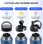 HYDROWION 40 oz Insulated Water Bottle with Straw fit in Car Cup Holder(Cold 48 hrs, Hot 24 hrs) Drinking Bottle with Straw Lid, Spout Lid and Flex Cap Leakproof Travel Thermo Mug，Mint - Black