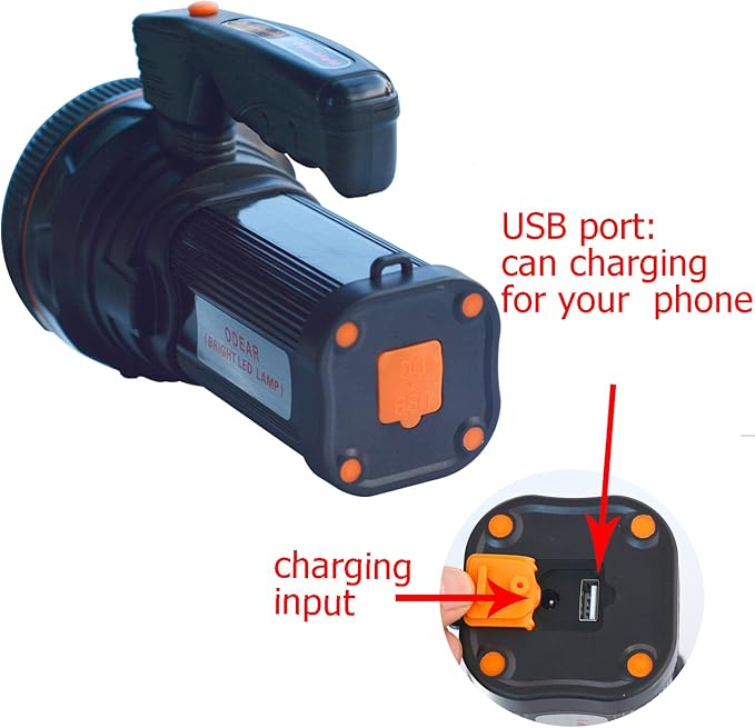 Super Bright Torch Searchlight Handheld Portable LED Spotlight USB Rechargeable Flashlight for Mining,Camping, Hiking, Fishing